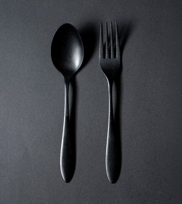 THE URUSHI stainless steel spoon and fork in matte black urushi
