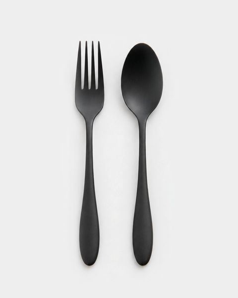 The same spoon and fork finished in matte black urushi